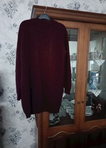 Bordo Örgü akrilik  uzun Kadın Hırka - Görsel 6