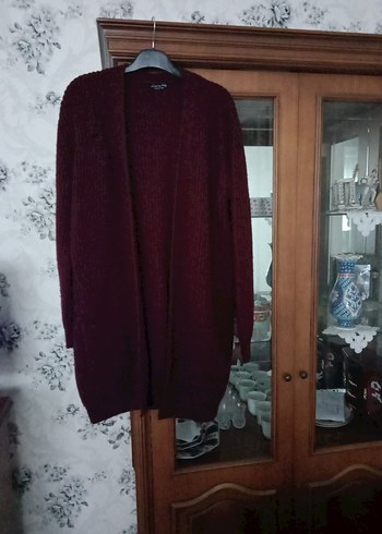 Bordo Örgü akrilik  uzun Kadın Hırka - Görsel 2