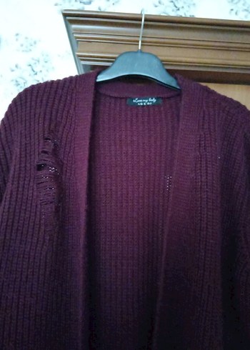 Bordo Örgü akrilik  uzun Kadın Hırka - Görsel 3