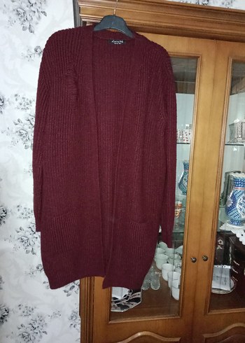 Bordo Örgü akrilik  uzun Kadın Hırka - Görsel 4