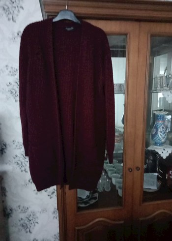 Bordo Örgü akrilik  uzun Kadın Hırka - Görsel 5