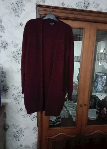 Bordo Örgü akrilik  uzun Kadın Hırka - Görsel 7
