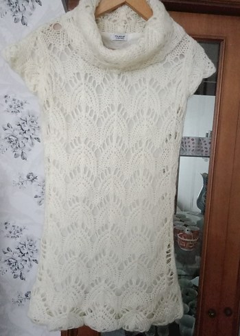 Beyaz tiftik yün mini elbise - Görsel 6