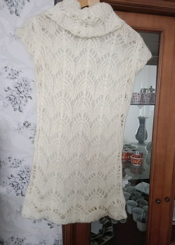 Beyaz tiftik yün mini elbise - Görsel 11