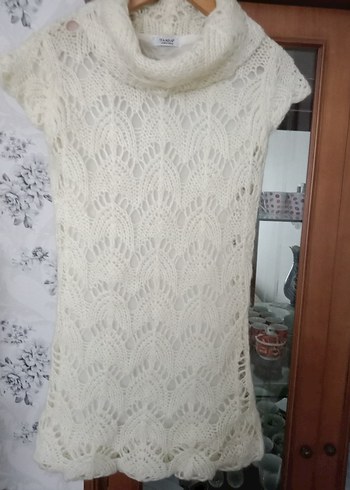 Beyaz tiftik yün mini elbise - Görsel 7