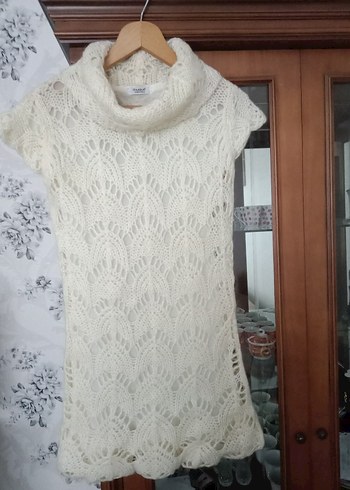 Beyaz tiftik yün mini elbise - Görsel 2