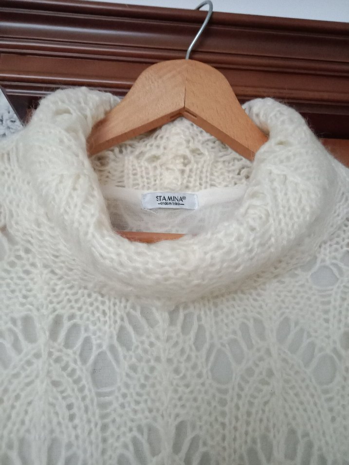 Beyaz tiftik yün mini elbise - Görsel 5