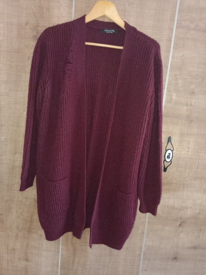 Bordo uzun  Kadın Hırka - Görsel 3