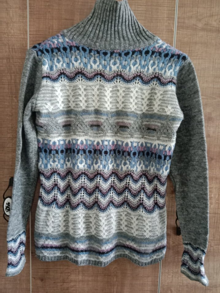 Bohem Gri Desenli Yüksek Yaka Triko Kazak - Görsel 5