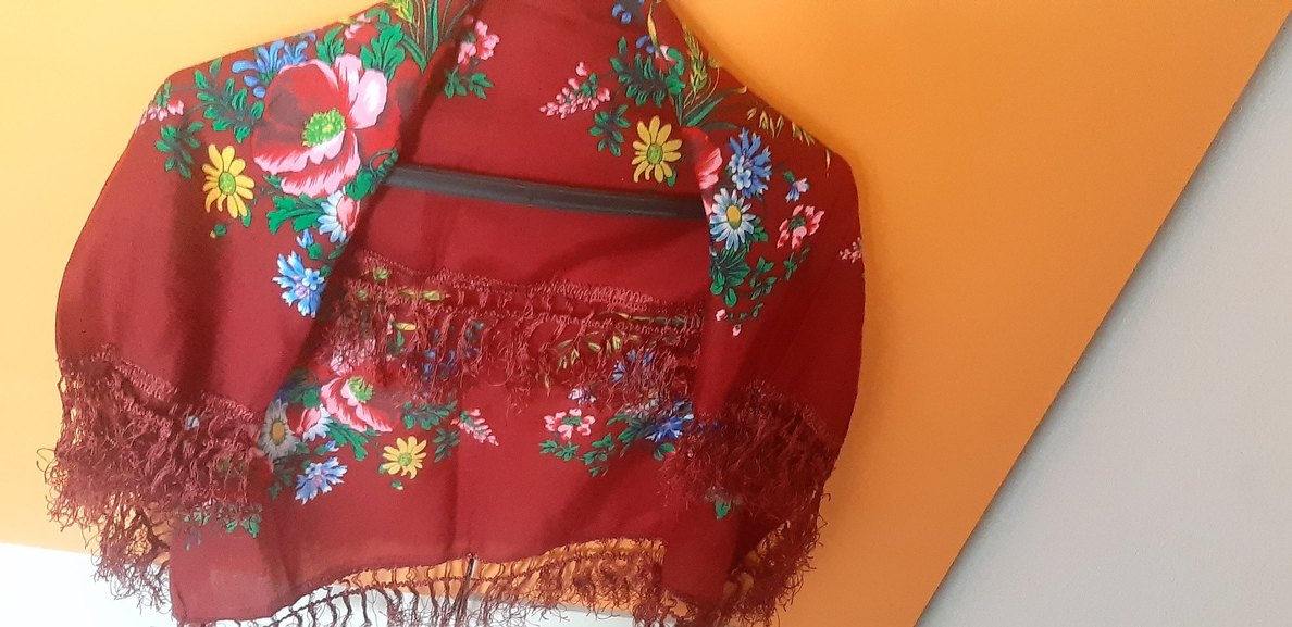 Koyu Kırmızı Çiçek Desenli Bohem Kadın Şal eşarp - Görsel 2