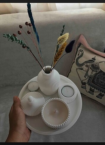  Beden Dekoratif vazo set mumluk 