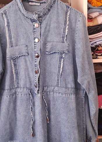 Diğer Gri Uzun Kesim Kadın Denim Ceket