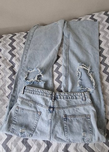 Diğer Acik Mavi Yirtik Detayli Rahat Denim Jean