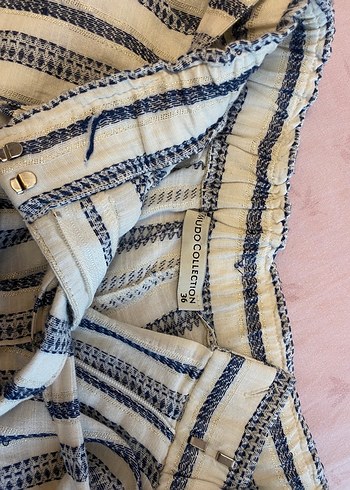 Bej Çizgili Pilili keten yazlık Şort - Görsel 4