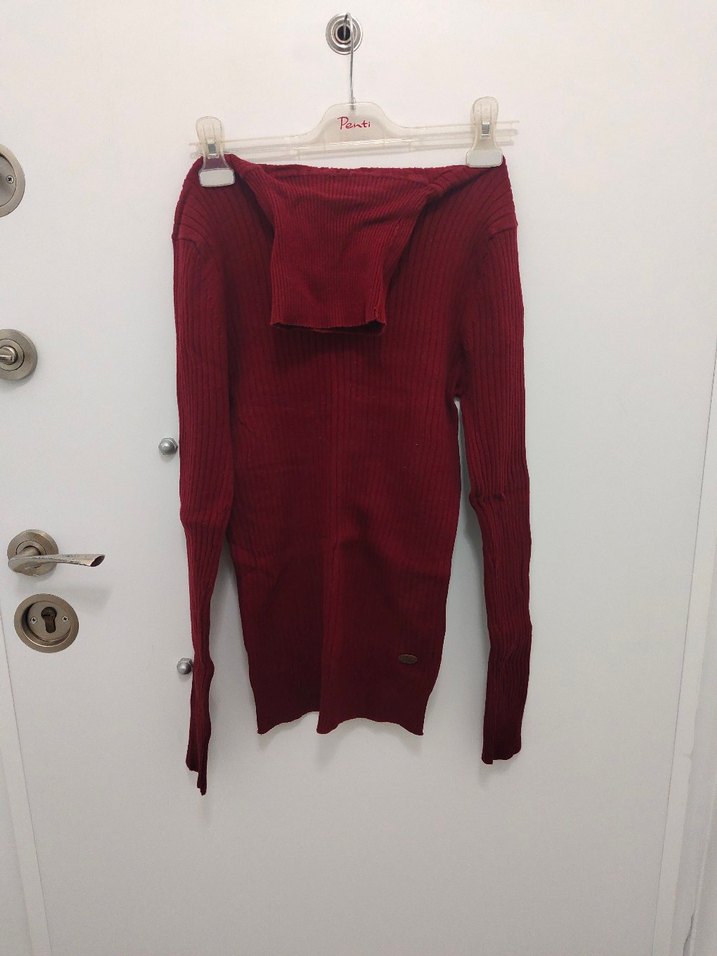 Bordo erkek Fitilli Triko Kazak - Görsel 3