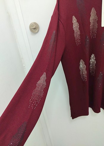 Bordo Desenli Triko Kadın Bluz - Görsel 3