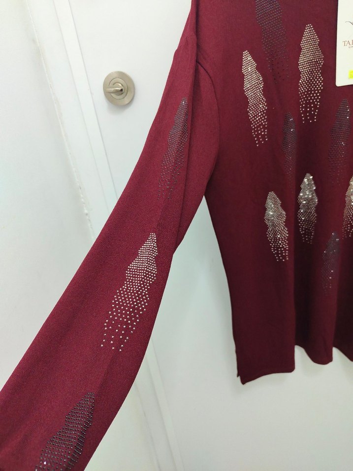 Bordo Desenli Triko Kadın Bluz - Görsel 3