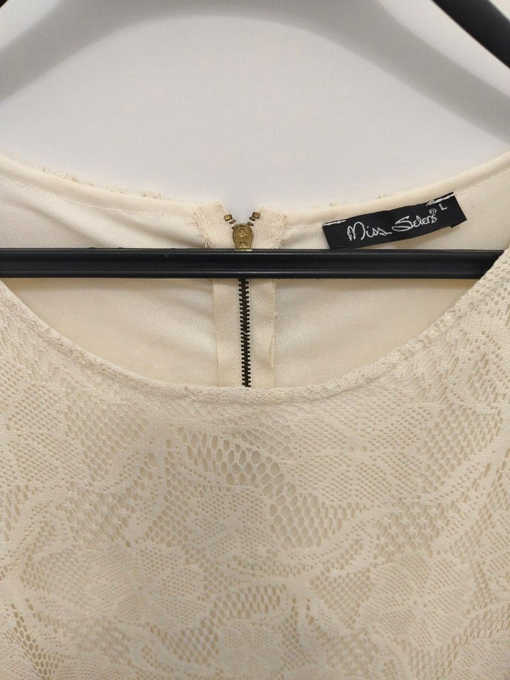 Dantel Detaylı Bej Mini Triko Elbise - Görsel 4