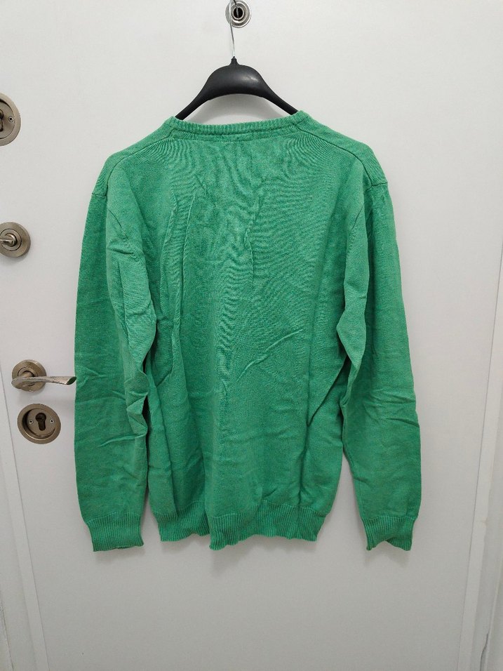 Erkek Yeşil V Yaka Triko Kazak - Görsel 3