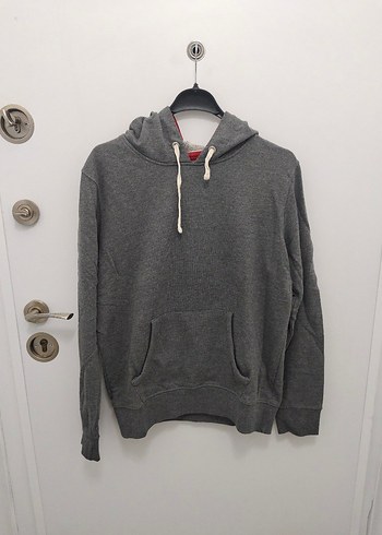 erkek Gri Kapüşonlu Fermuarlı Sweatshirt - Görsel 4