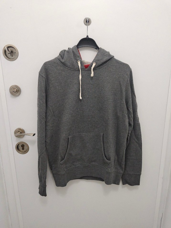 erkek Gri Kapüşonlu Fermuarlı Sweatshirt - Görsel 4