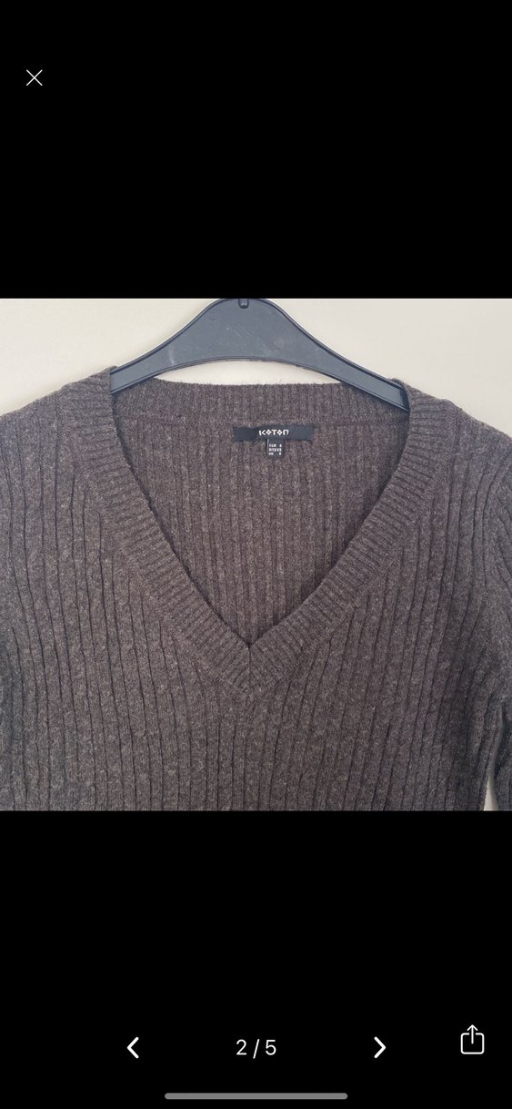 Koton Gri V Yaka Kadın Örgü Yün Kazak - Görsel 2