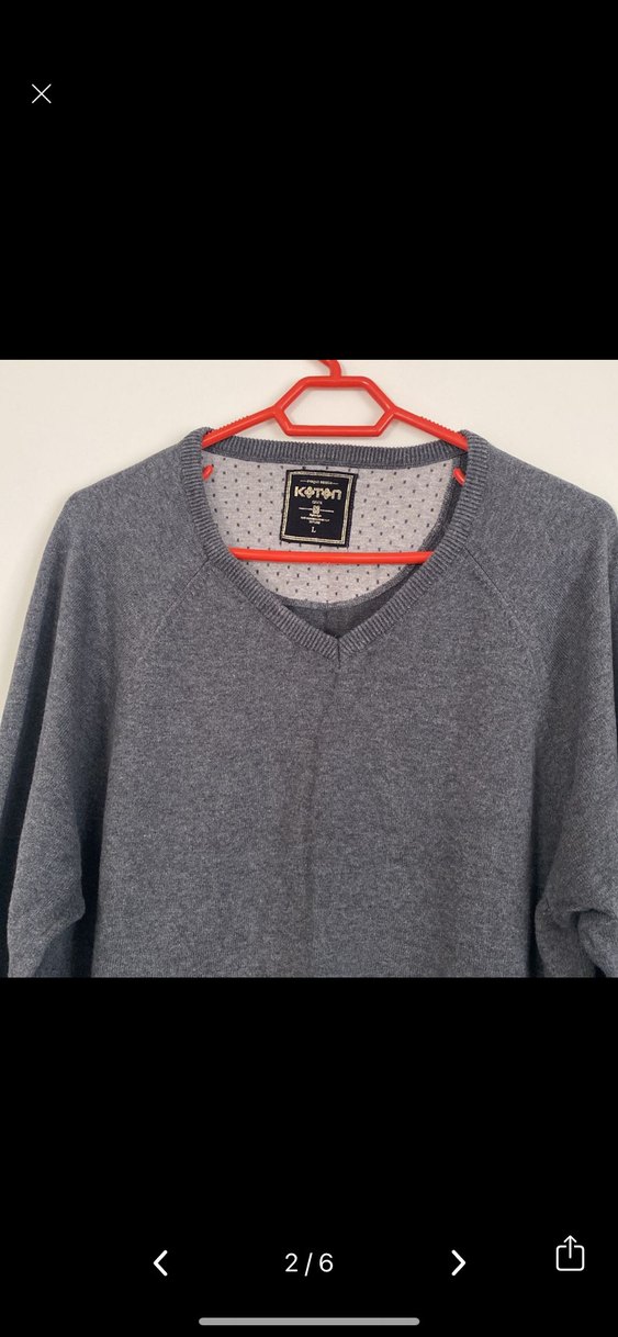 Gri V Yaka Erkek Yün Kazak - Görsel 2