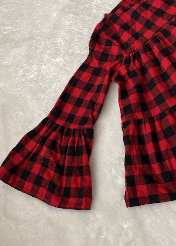 Kız Çocuk Kırmızı Kareli Fırfırlı gömlek - Görsel 3