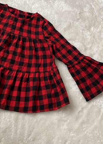 Kız Çocuk Kırmızı Kareli Fırfırlı gömlek - Görsel 4