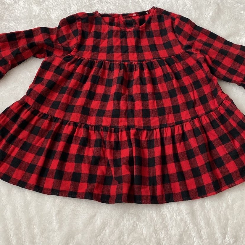 Kız Çocuk Kırmızı Kareli Fırfırlı gömlek - Görsel 2