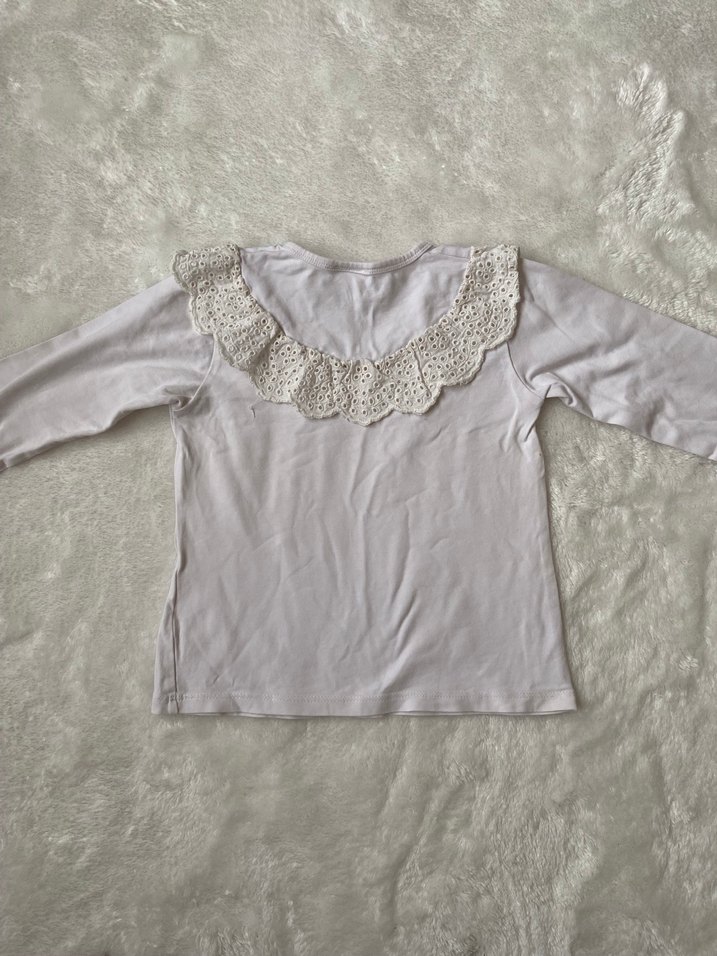 Kız Çocuk Beyaz Dantelli Uzun Kollu Bluz - Görsel 5