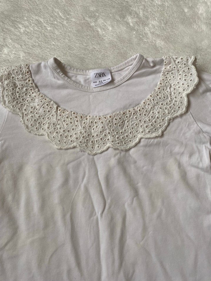 Kız Çocuk Beyaz Dantelli Uzun Kollu Bluz - Görsel 3