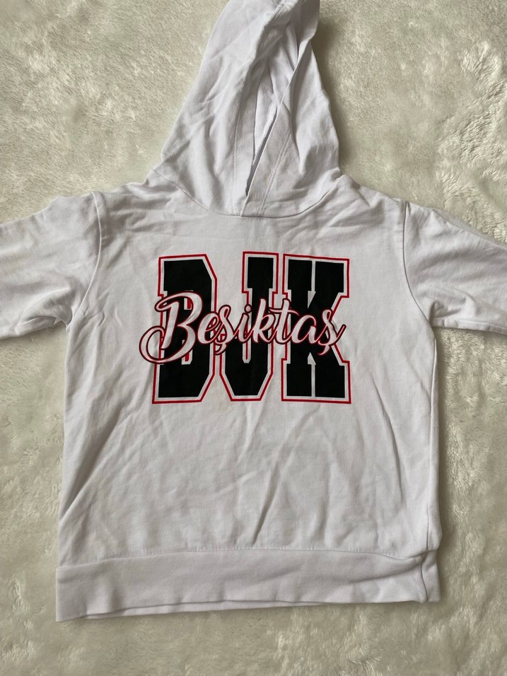 Kapüşonlu Beyaz Baskılı çocuk Sweatshirt - Görsel 2