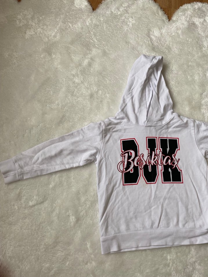 Kapüşonlu Beyaz Baskılı çocuk Sweatshirt - Görsel 3