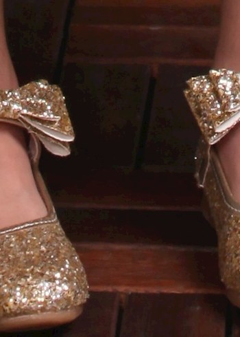 Kızlar için Parlak Altın Fiyonk Detaylı Babet - Görsel 3