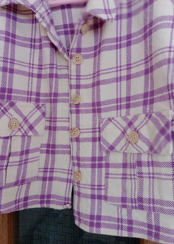 Mor Ekose Desenli Düğmeli kız çocuk Gömlek - Görsel 3