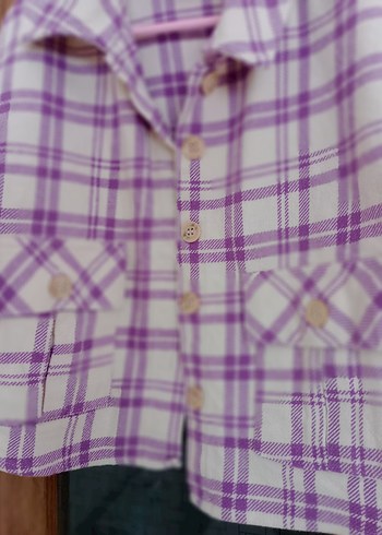 Mor Ekose Desenli Düğmeli kız çocuk Gömlek - Görsel 4