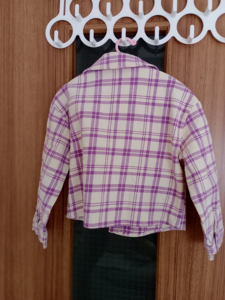 Mor Ekose Desenli Düğmeli kız çocuk Gömlek - Görsel 5