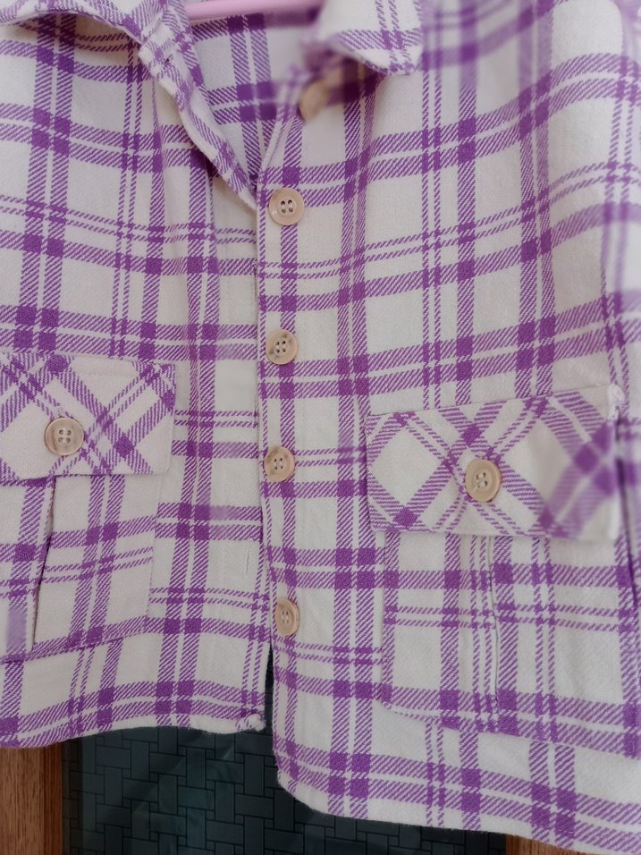 Mor Ekose Desenli Düğmeli kız çocuk Gömlek - Görsel 3