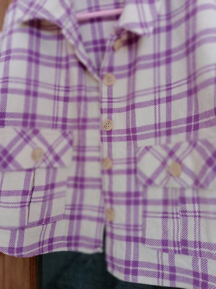 Mor Ekose Desenli Düğmeli kız çocuk Gömlek - Görsel 4