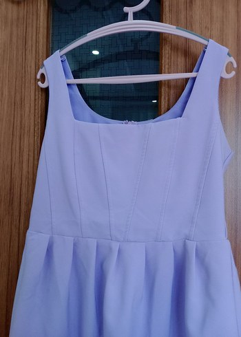 Mavi Midi Elbisesi, Kolsuz, Pileli - Görsel 4