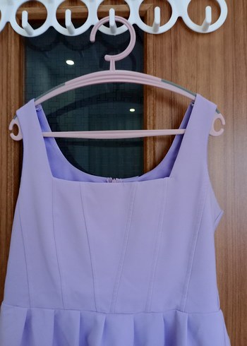 Mavi Midi Elbisesi, Kolsuz, Pileli - Görsel 3