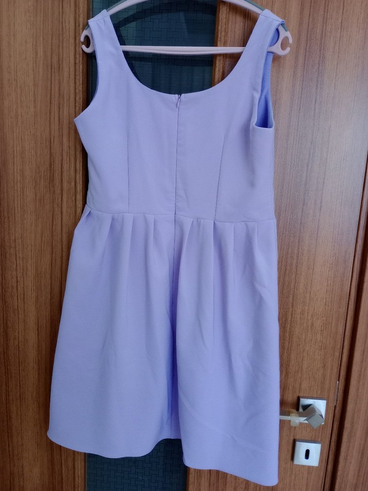 Mavi Midi Elbisesi, Kolsuz, Pileli - Görsel 5