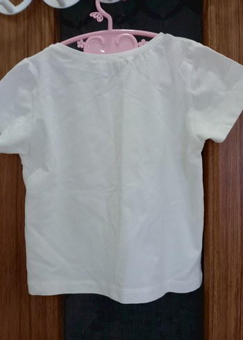 Beyaz Baskılı Kız Tişörtü, Kısa Kollu, Pamuk - Görsel 4