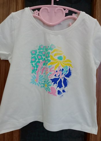 Beyaz Baskılı Kız Tişörtü, Kısa Kollu, Pamuk - Görsel 2