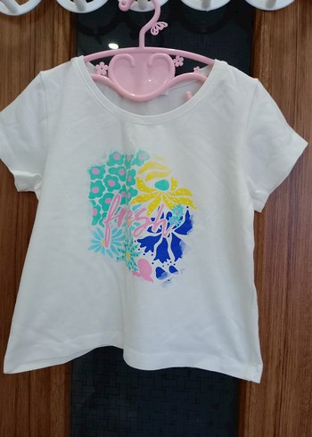 Beyaz Baskılı Kız Tişörtü, Kısa Kollu, Pamuk - Görsel 3