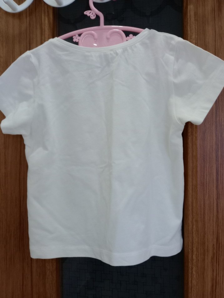 Beyaz Baskılı Kız Tişörtü, Kısa Kollu, Pamuk - Görsel 4