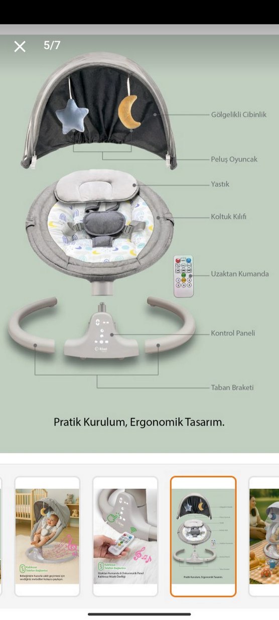 Kiwi Baby Kbaby-71 Otomatik Sallanan Bebek Beşiği - Görsel 2