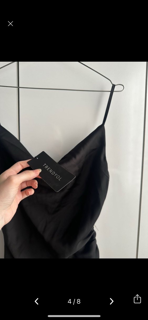 Drapeli saten elbise - Görsel 4