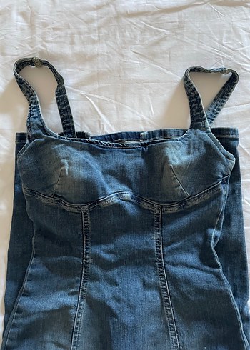 Bershka Mavi Denim Korse Elbise
